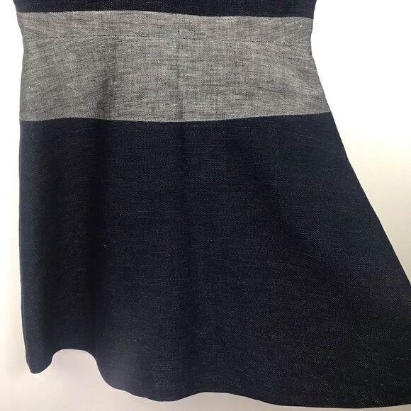 BCBGMAXAZRIA Navy Gray Colorblock Striped A Line Dress - Picture 8 of 13